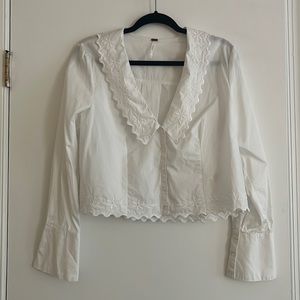 Free People Cropped Embroidered Button-down Shirt